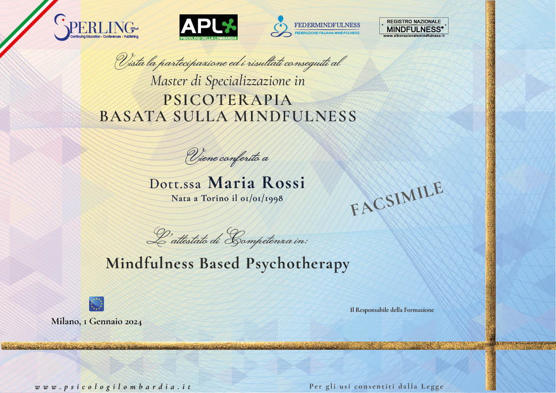 Attestato Mindfulness Based Psychotherapy